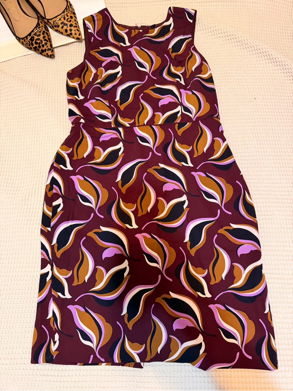Ann Taylor Burgundy Floral-Abstract Sheath Dress